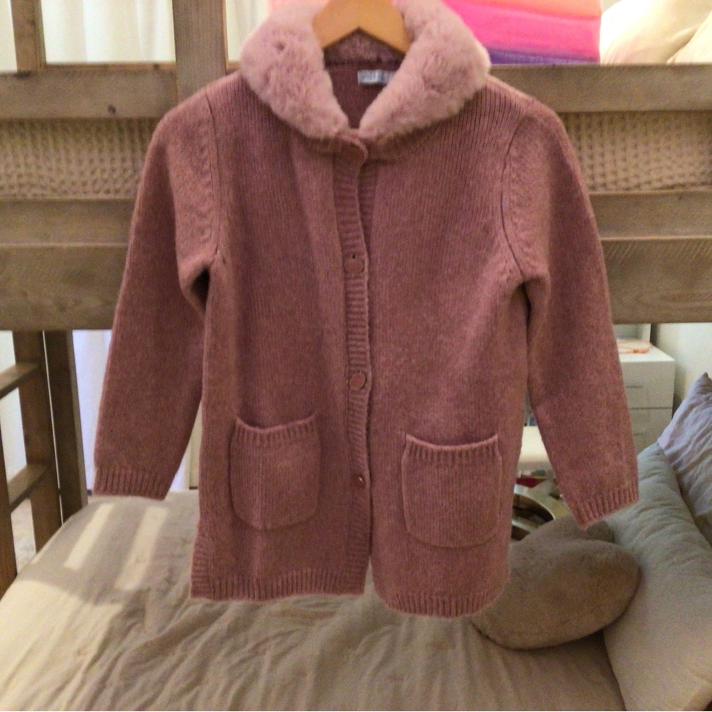 Abel & Lula Pink Cardigan with Faux Fur Collar